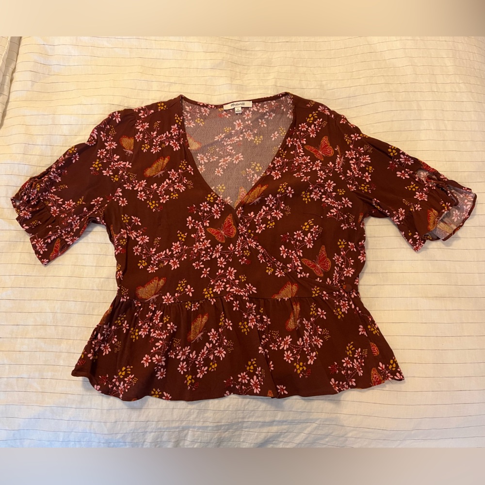 Madewell maroon wrap blouse, size 8